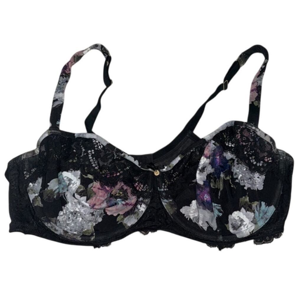 Womens Cacique Floral Sheer Underwire Balconette Bra 44DD